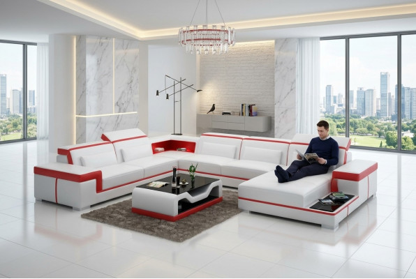Zäitgeméiss Sitzeck Liederdivan Polster Eckgarnitur Ecksofa Canapé Wunnlandschaft +USB