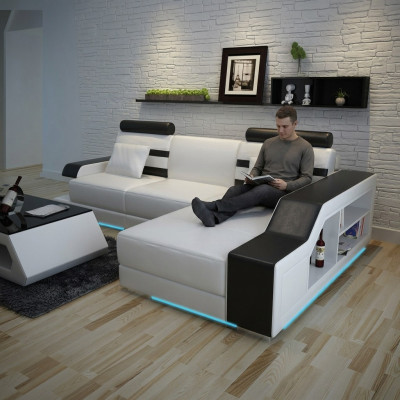 Ledercouch Sitzlandschaft Ecksofa Eckgarnitur Design Modern Sofa L6016E