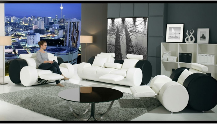 LEDERSOFA LÉINEN-ZUCHT GARNITUR 3+2+1 SÉLZER POLSTERGARNITUR DESIGNER SOFA NEI