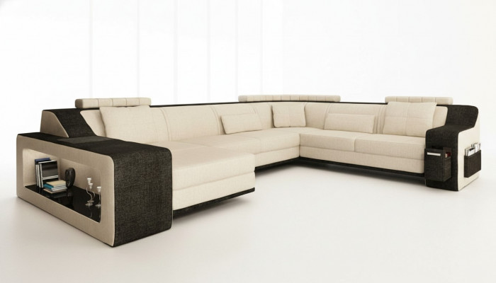 Modern Wunnlandschaft Polster Ecksofa Canapé Couch Eck Garnitur Textil Canapéen +USB