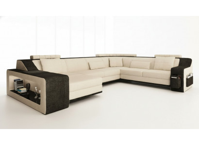 Modern Wunnlandschaft Polster Ecksofa Canapé Couch Eck Garnitur Textil Canapéen +USB