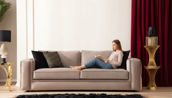 Sofa 3 Sëtzeren Textil Sofas Couch Polster Miwwelen Luxus Moderner Dräisëtzer Nei