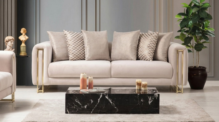 Design Textil 3-Sëtzer Wäiss Elegant Modern Sofa Polsterung Couch Neien Wunnzëmmer