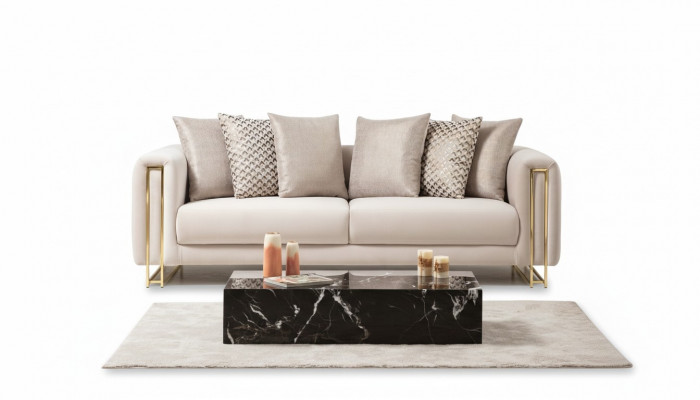 Design Textil 3-Sëtzer Wäiss Elegant Modern Sofa Polsterung Couch Neien Wunnzëmmer