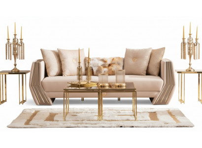 Sofa Luxus 3 Sëtzer Couch Polster Holz Lieder Wunnzëmmer Dräisëtzer Couchen Nei