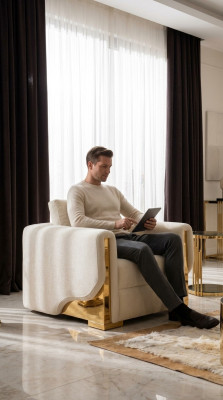 Design Eengesëtz Fotell Textil Wunnzëmmer Lounge Metall Luxus Design Canapé Miwwelen