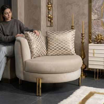 Fotell Sëtz Setzer Design Wunnzëmmer Polster Holz Polster Modern Luxus Beige