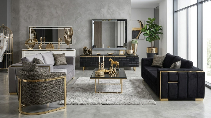 Sofagarnitur 3+3 Sëtzer Sofa Sessel Sofasen Luxus Garnitur Set Samt Stoff Grupp
