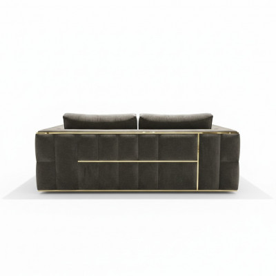 Design Couch, dräisëtzer gepolsterte Sofas Stoff modern 3-Sëtzer Couchen Samt Metall