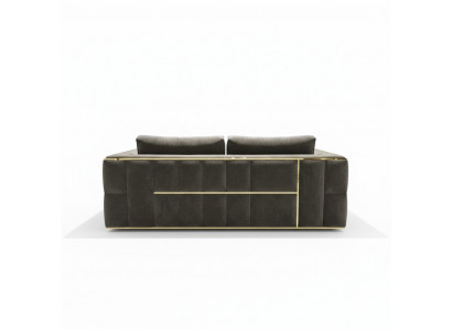 Design Couch, dräisëtzer gepolsterte Sofas Stoff modern 3-Sëtzer Couchen Samt Metall