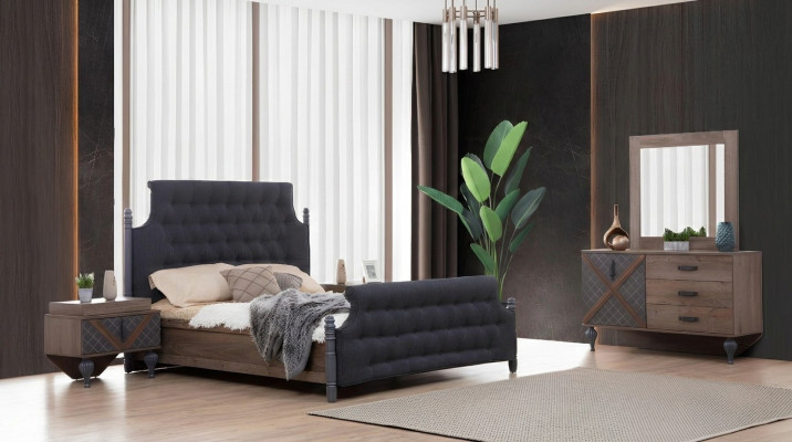 Bett Nuetsdësch Kommoud mat Spigel Schlofkummer 4 Stéck Set Chesterfield
