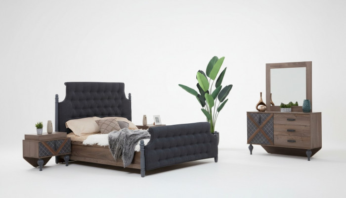 Bett Nuetsdësch Kommoud mat Spigel Schlofkummer 4 Stéck Set Chesterfield