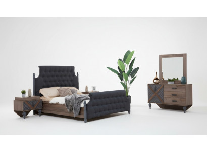 Bett Nuetsdësch Kommoud mat Spigel Schlofkummer 4 Stéck Set Chesterfield