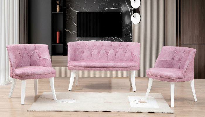 Kichen Sitzgarnitur Bank Fautteuil Rosa Chesterfield Garnitur Sitzméiwwel Stoff