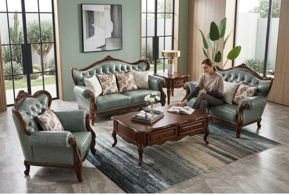 Sofagarnitur 3+2+1 Sëtz Chesterfield Miwwelen Wunnzëmmer Textil Sofa