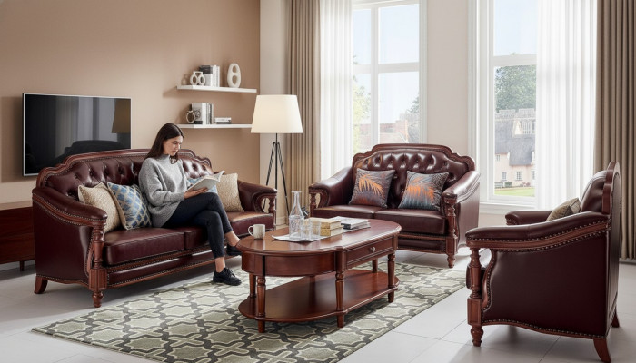 Sofagarnitur 3+2+1 Sëtzer Set Design Sofa Bettgezei Couch Klassikerisch