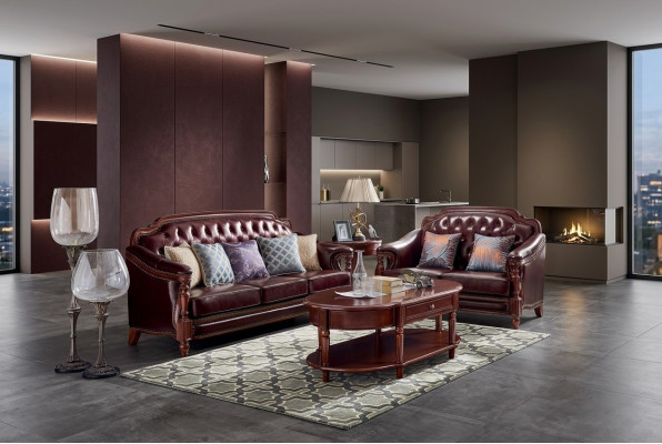 Luxus Sofagarnitur 3+2 Sëtzer Ledersofa Couch Polstergruppen Set