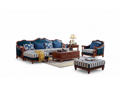 Blo Eckcouch Canapé mat Sëtz Colonial Canapé Miwwel Antik Stil Canapéën