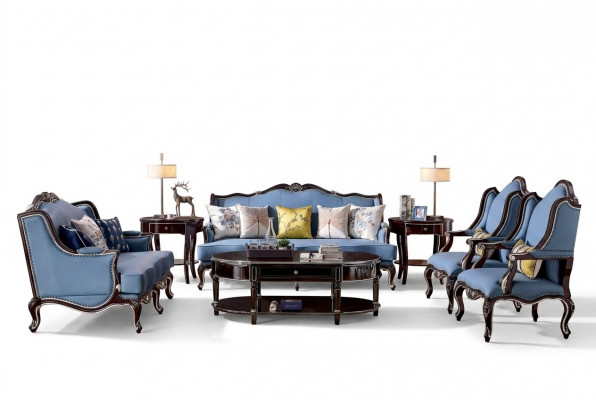 Luxus Klassesch Chesterfield Polster Sofagarnitur 3+2+1+1 Sëtz Blau Schwaarz