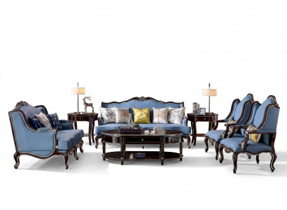 Luxus Klassesch Chesterfield Polster Sofagarnitur 3+2+1+1 Sëtz Blau Schwaarz