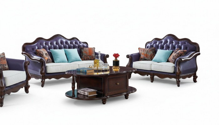 Ledercouch Chesterfield Lila Canapé Klassesch Sofagarnitur Couchen Set
