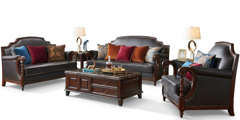 Luxusmiwwel Sofagarnitur Couch Sofa 3 2 1 Sëtz Wunnzëmmer Holz 3tlg.