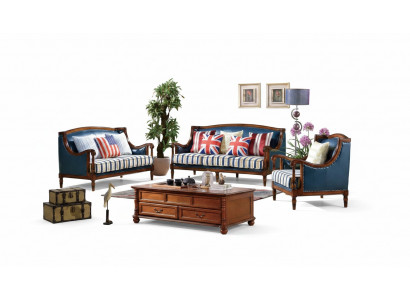 Amerikanesch Sofa Garnitur Ledersofa Couch Polster 321 Sëtzer Holz Empire Miwwelen