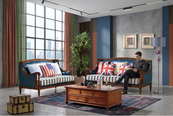 Blo-Brong Sofagarnitur 3+2 Sëtzer Ledersofa Luxus Couchen Wunnzëmmer Garnitur