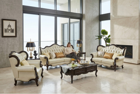 Grupp Kanapé-Set 3+3+1 Sëtz Luxus Sofa Fauteuil Sofas Lieder Klassesch Set