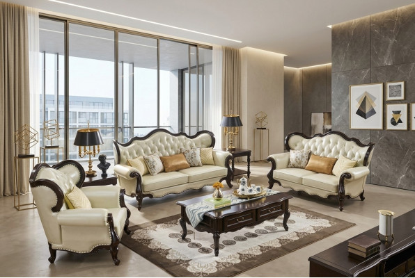 Grupp Kanapé-Set 3+3+1 Sëtz Luxus Sofa Fauteuil Sofas Lieder Klassesch Set