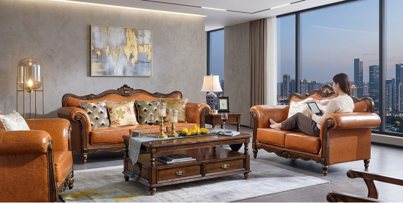 Wunnzëmmer Garnitur Sofagarnitur 3+2 Sëtz Couch Polstersofa Luxus Miwwel Orange