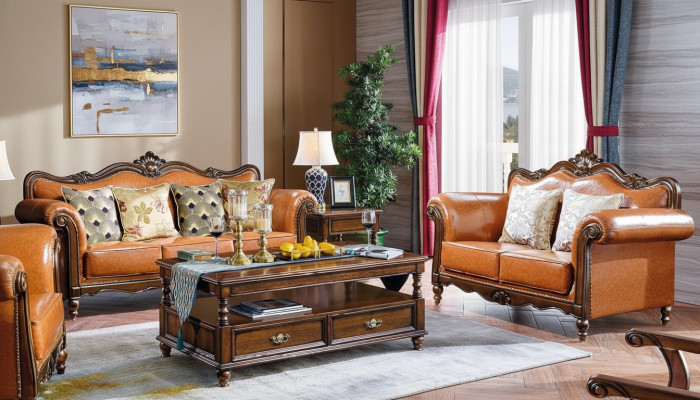 Wunnzëmmer Garnitur Sofagarnitur 3+2 Sëtz Couch Polstersofa Luxus Miwwel Orange