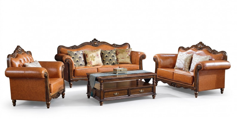 Wunnzëmmer Garnitur Sofagarnitur 3+2 Sëtz Couch Polstersofa Luxus Miwwel Orange