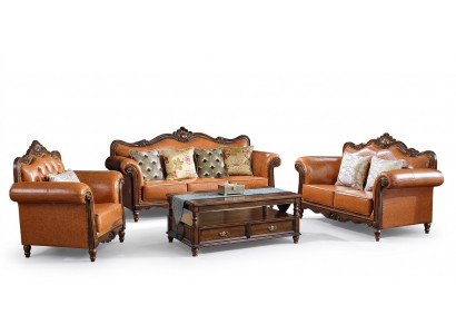 Wunnzëmmer Garnitur Sofagarnitur 3+2 Sëtz Couch Polstersofa Luxus Miwwel Orange
