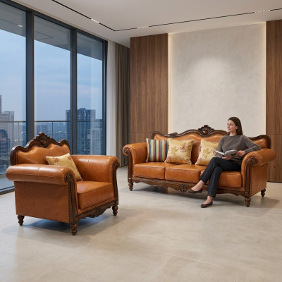 Sofagarnitur 3+1 Sëtz Canapé Liederdivan Klassesch Couchen Orangesch
