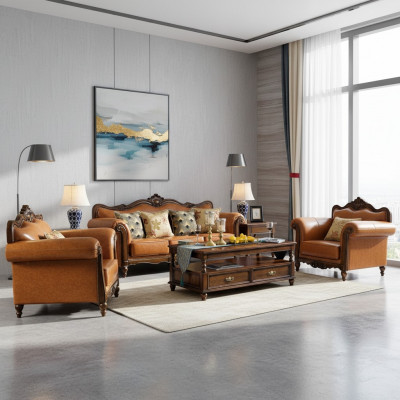 Sofagarnitur 3+1 Sëtz Canapé Liederdivan Klassesch Couchen Orangesch