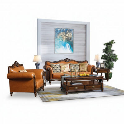 Sofagarnitur 3+1 Sëtz Canapé Liederdivan Klassesch Couchen Orangesch