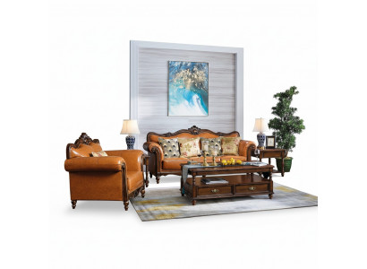 Sofagarnitur 3+1 Sëtz Canapé Liederdivan Klassesch Couchen Orangesch