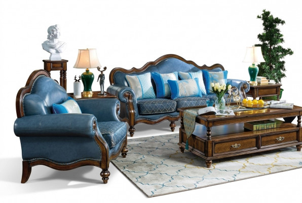 Blo Chesterfield Barock Rokoko Sofagarnitur Sofa 3+1 Sëtz Garnitur