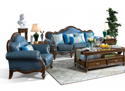Blo Chesterfield Barock Rokoko Sofagarnitur Sofa 3+1 Sëtz Garnitur