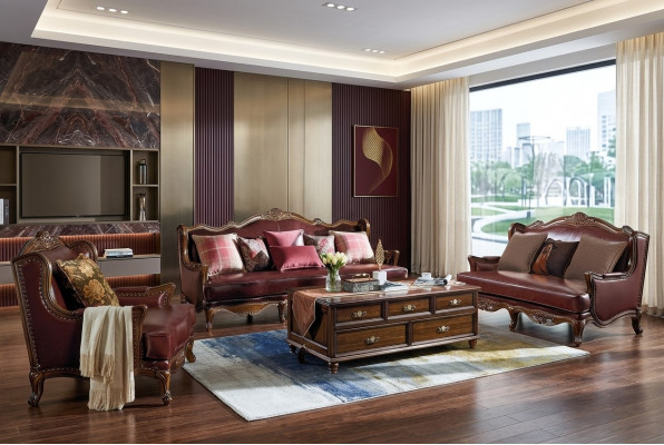 Sofagarnitur 3+2+1 Sëtz Sofa Sëtz Garnitur Kolonial Miwwelen Braun