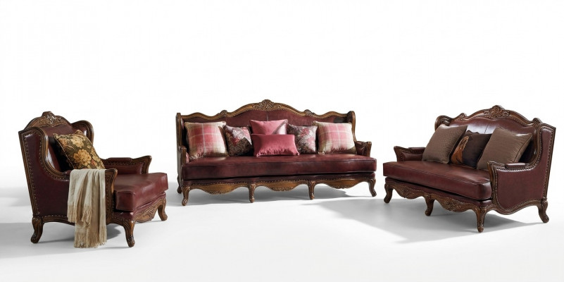 Sofagarnitur 3+2+1 Sëtz Sofa Sëtz Garnitur Kolonial Miwwelen Braun