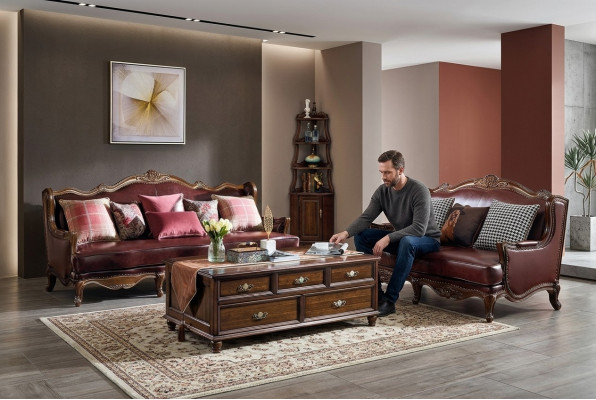 Empire USA Miwwelen Antik Stil Liederdivan 3+2 Sëtzer Divangarnitur Divan