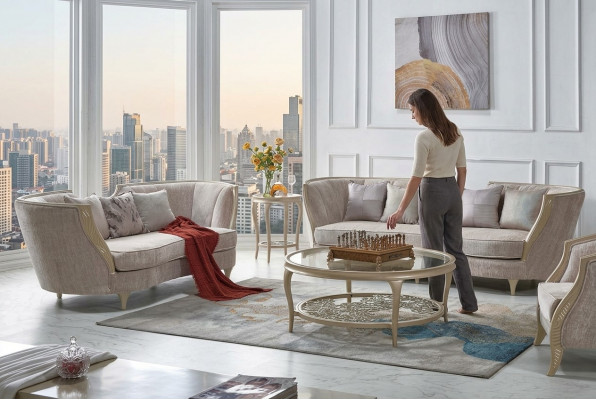 Exklusiv Beige Sofagarnitur 3+2 Sëtzer Designer 2tlg. Set Textilcouchen