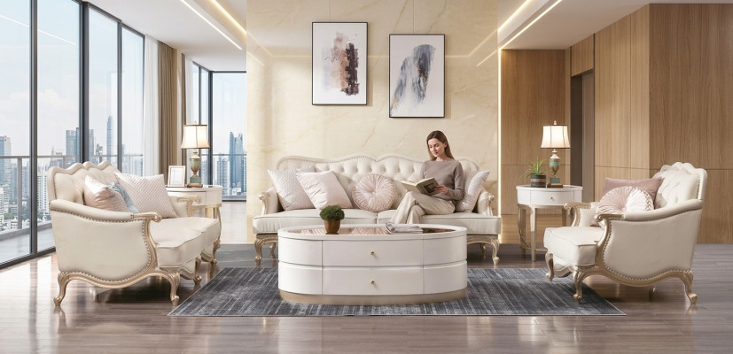 Wunnzëmmer Sofagarnitur 3+2+1 Sëtzer Set Polster Couchen Stoff Design