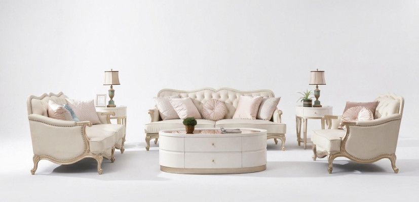 Wunnzëmmer Sofagarnitur 3+2+1 Sëtzer Set Polster Couchen Stoff Design