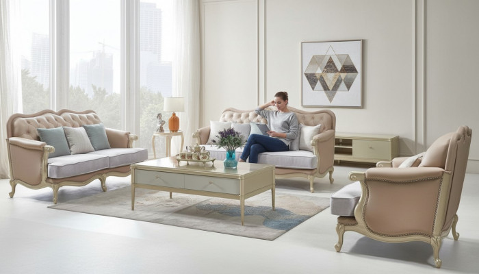 Rosa Miwwelen Sofagarnitur Sofa 3 2 1 Sëtzer Wunnzëmmer Design 3tlg.