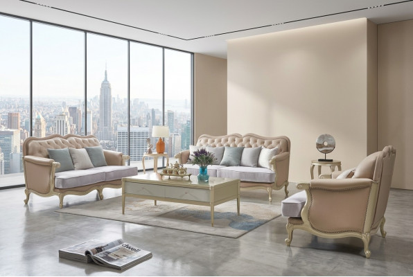 Rosa Miwwelen Sofagarnitur Sofa 3 2 1 Sëtzer Wunnzëmmer Design 3tlg.