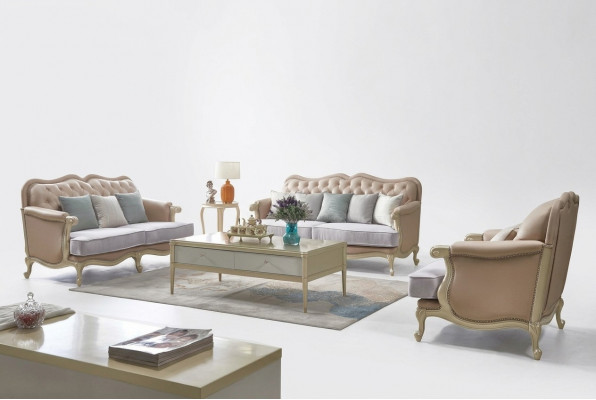 Rosa Miwwelen Sofagarnitur Sofa 3 2 1 Sëtzer Wunnzëmmer Design 3tlg.