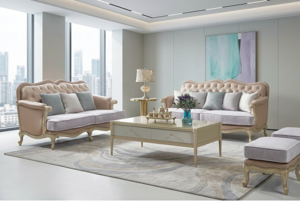 Beige Chesterfield Couch-Set 3+2 Sëtzer Designer Wunnzëmmer Couches 2-teileg Set